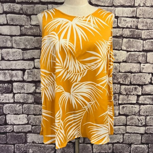 Gibson Tops - Gibson NWT Gold & White Tropical Print Sleeveless Blouse Size 1X